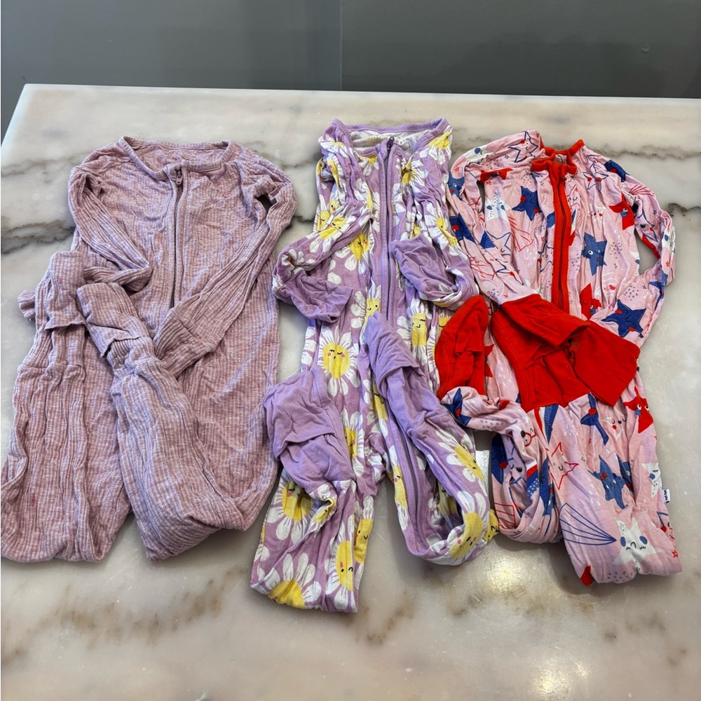 Kids Purple Floral and Star Cotton Pajama Set - 3 Pack